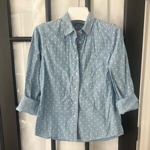 Madewell cotton polkadot button front oxford shirt small